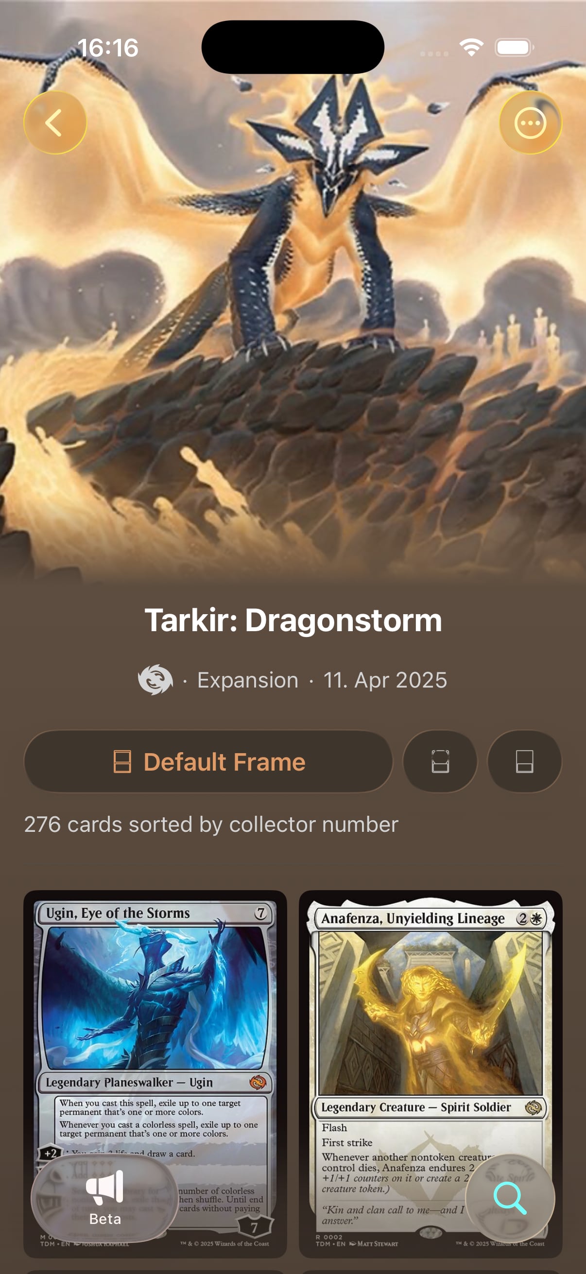 Scrollrack set detail showing cards in Tarkir: Dragonstorm
