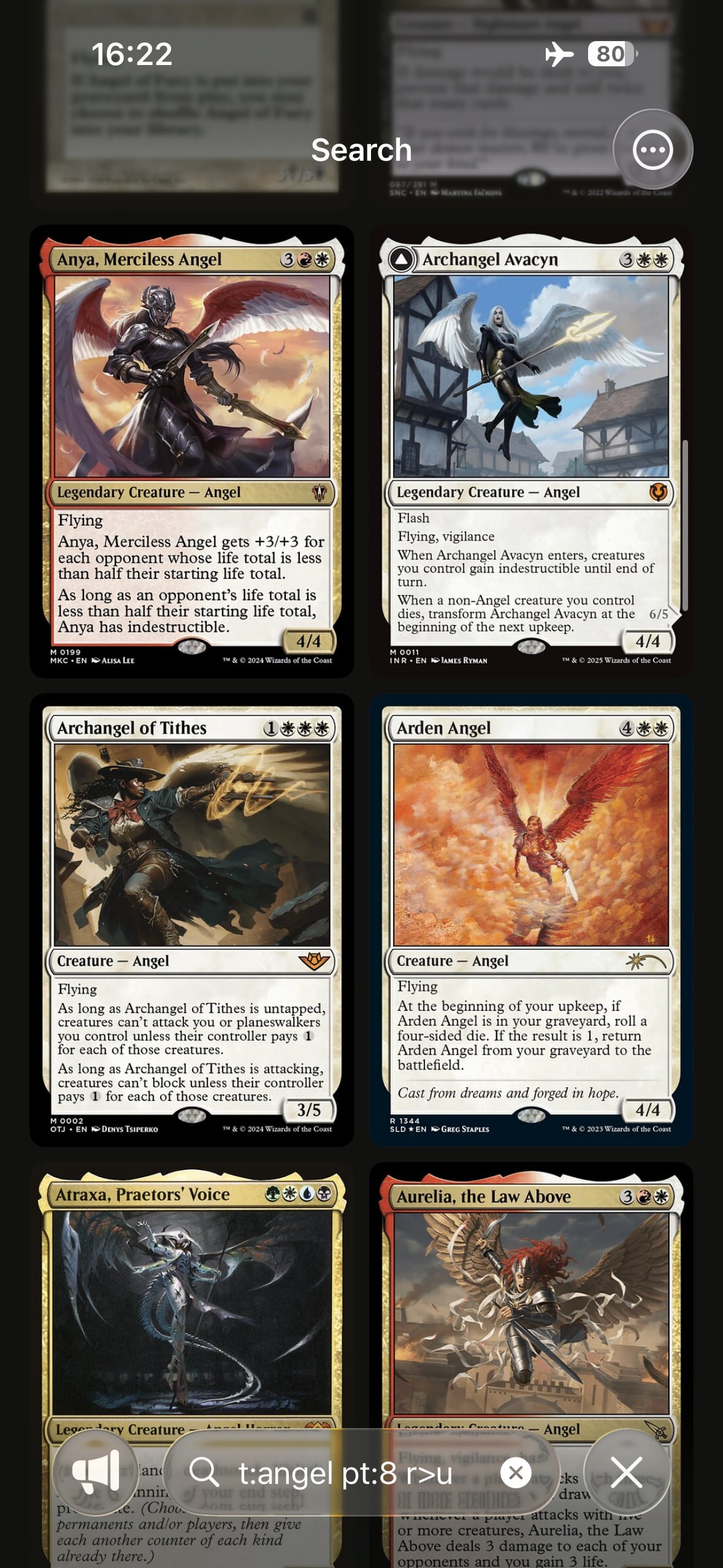 Scrollrack search results showing cards without an internet connection