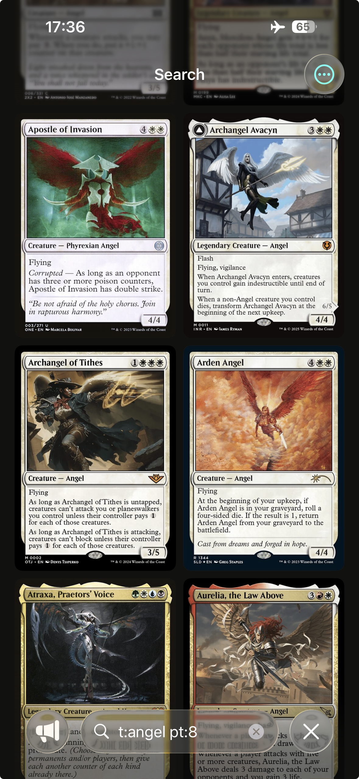 Scrollrack search results showing cards without an internet connection